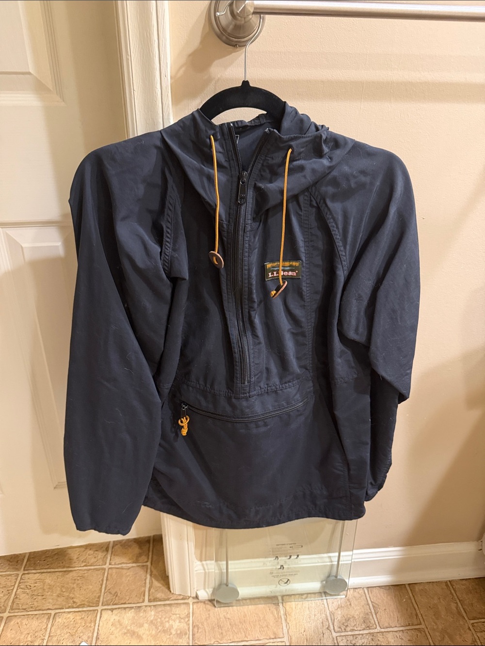 L.L. Bean Black Pullover Anorak with Yellow Drawcords
